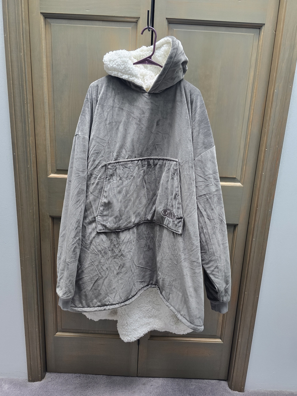 Plush Hooded Sherpa-Lined Teddy Jacket - Grey